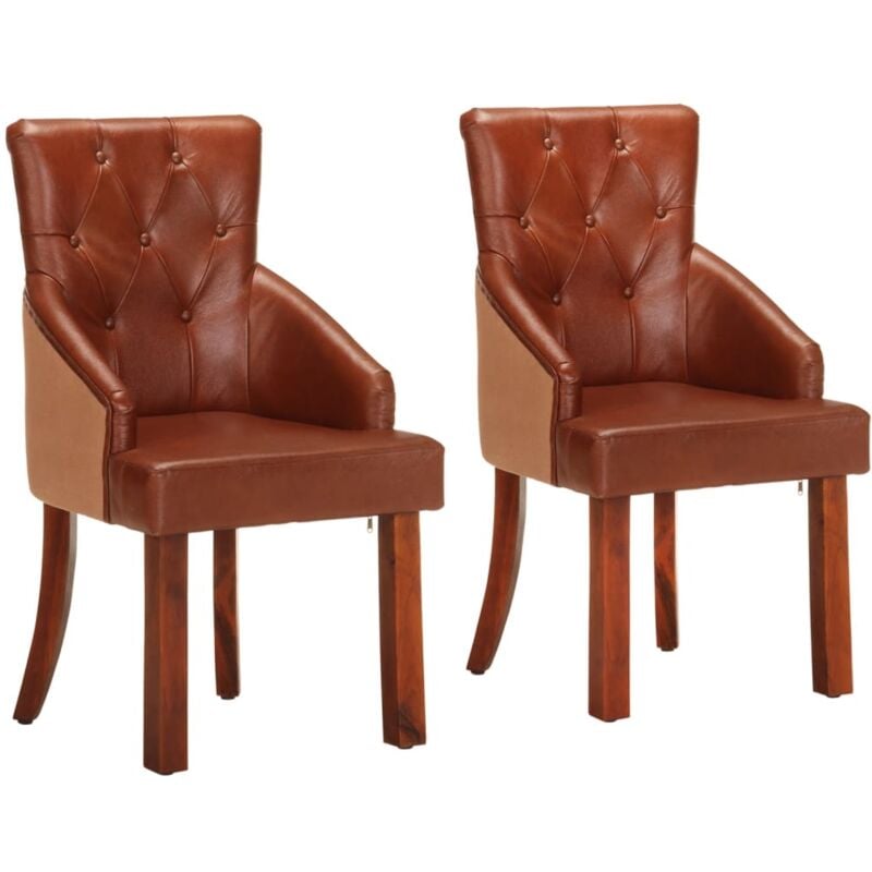Chaises à manger lot de 2 marron cuir de chèvre véritable - Vidaxl