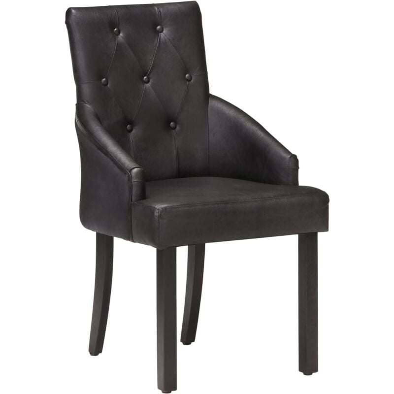 Chaises à manger lot de 6 noir cuir de chèvre véritable