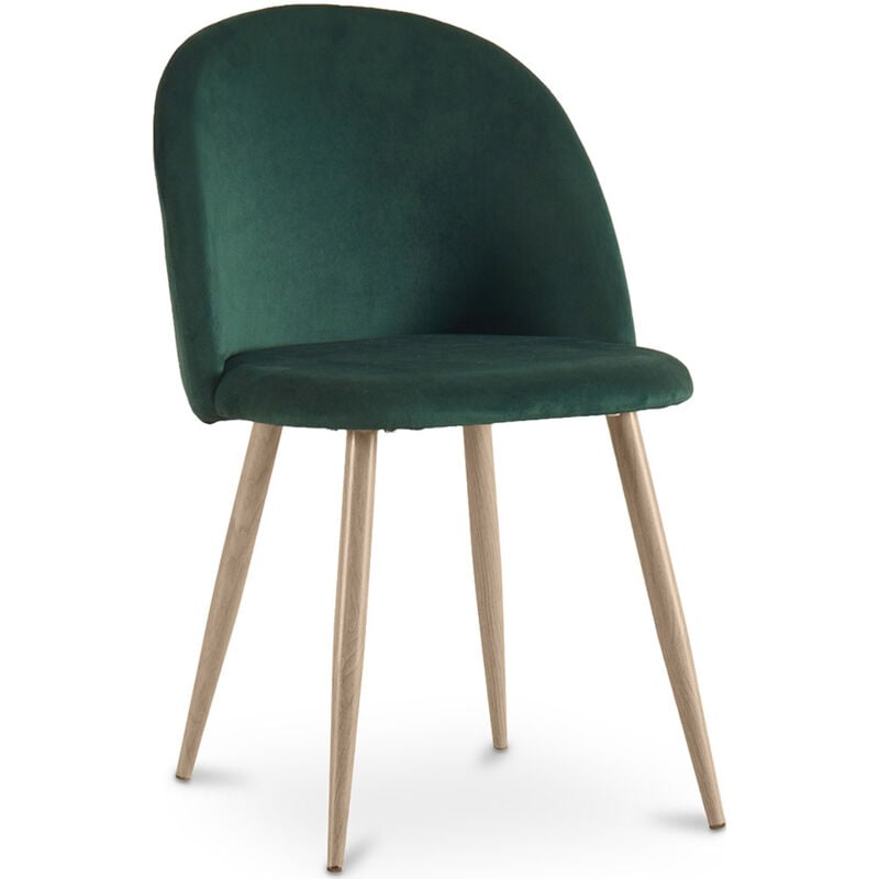 Chaise de salle à manger - Tapissée de velours - Style scandinave - Evelyne Vert foncé