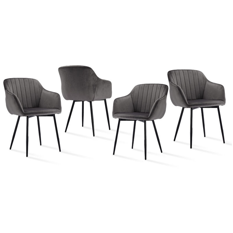 Goeurvant Chaises de salle à manger minimalistes avec assise large et accoudoirs ergonomiques, combinaison de confort et d'élégance - Lot de 4 - Gris