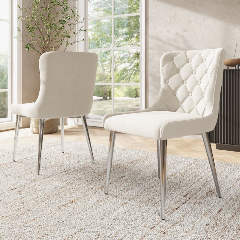 Okwish - Chaises de salle à manger avec dossier (2 pièces), chaise de cuisine avec revêtement en velours, chaise rembourrée en métal, chaise