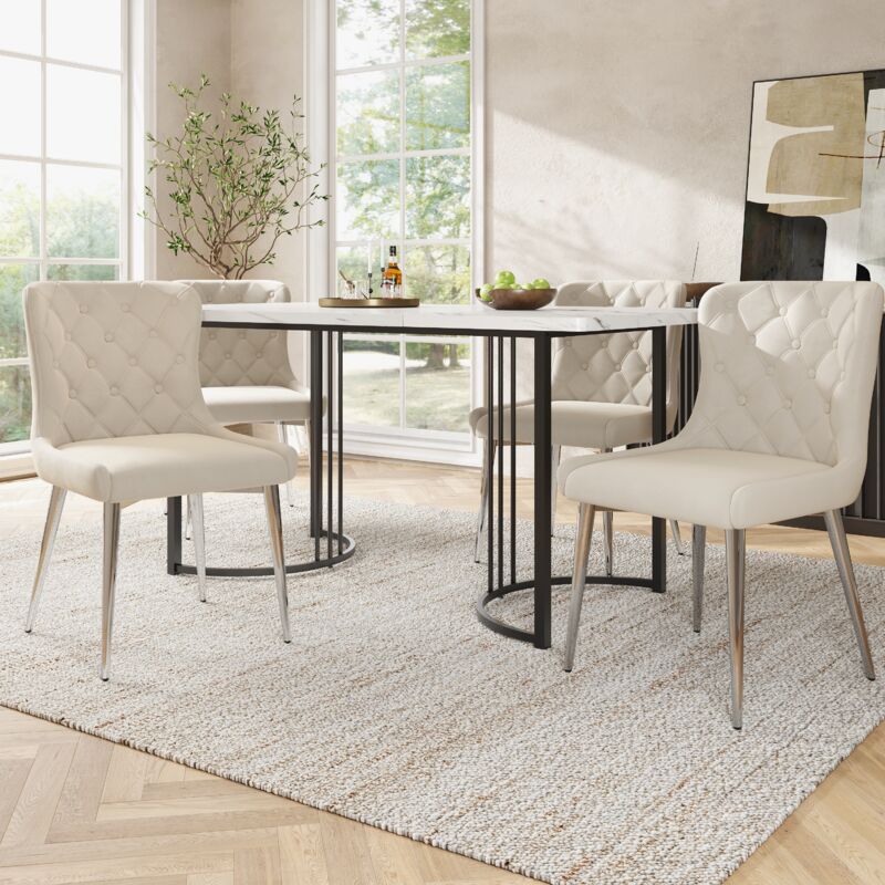 Redom - Chaises de salle à manger avec dossier (4 pièces), chaise de cuisine avec revêtement en velours, chaise rembourrée en métal, chaise