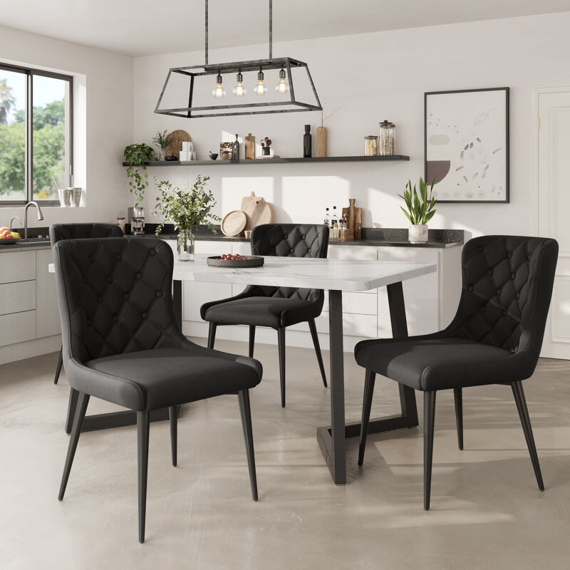 Redom - Chaises de salle à manger avec dossier (4 pièces), chaise de cuisine avec revêtement en velours, chaise rembourrée en métal, chaise