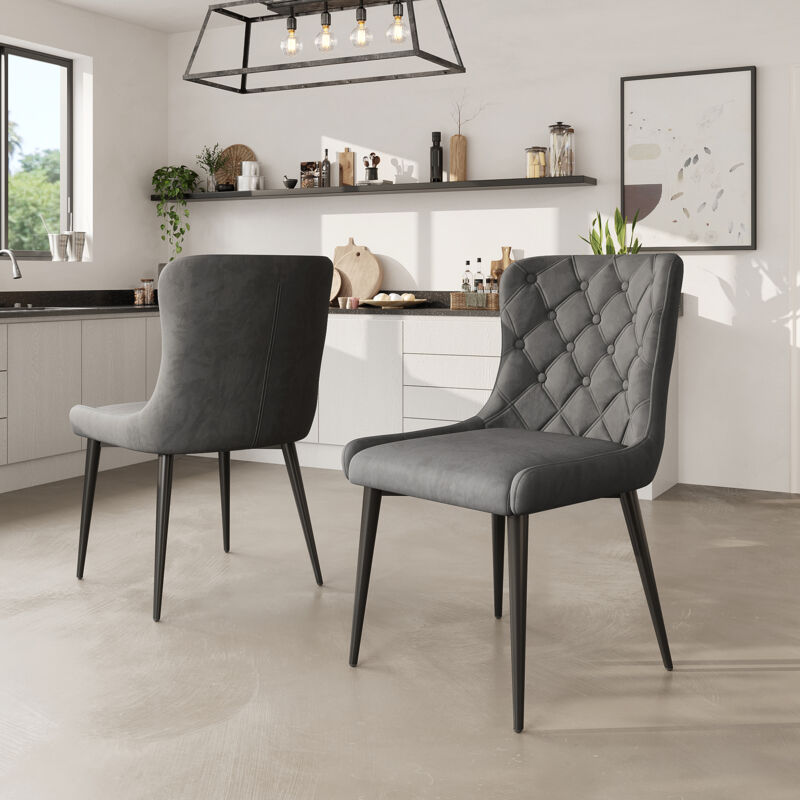 Chaises de salle à manger avec dossier (2 pièces), chaise de cuisine avec revêtement en velours, chaise rembourrée en métal, chaise ergonomique,