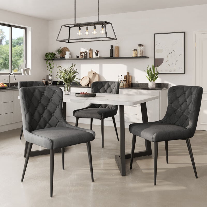 Chaises de salle à manger avec dossier (4 pièces), chaise de cuisine avec revêtement en velours, chaise rembourrée en métal, chaise ergonomique,