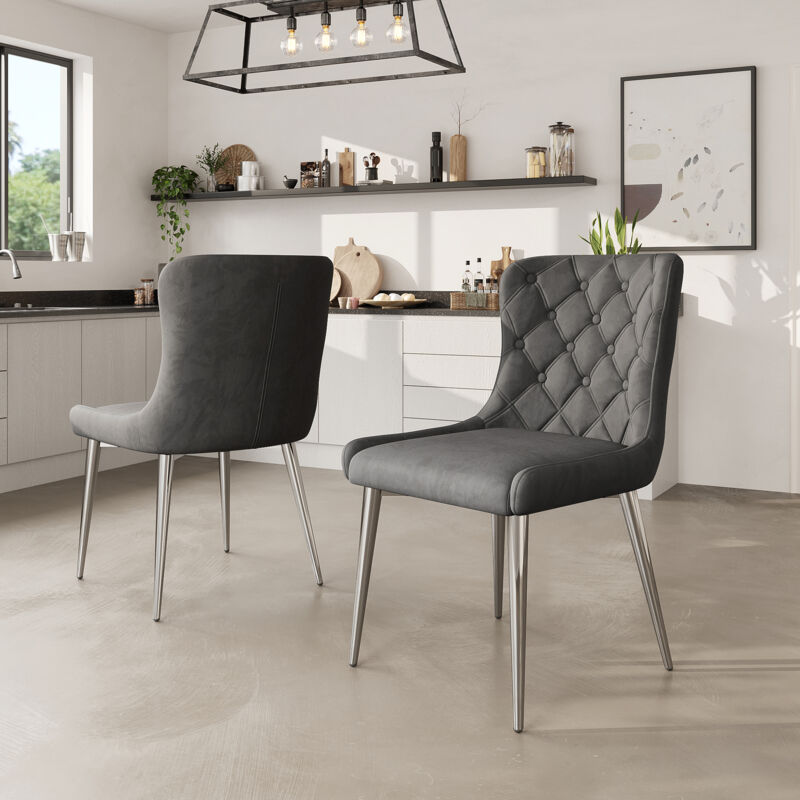 Redom - Chaises de salle à manger avec dossier (2 pièces), chaise de cuisine avec revêtement en velours, chaise rembourrée en métal, chaise