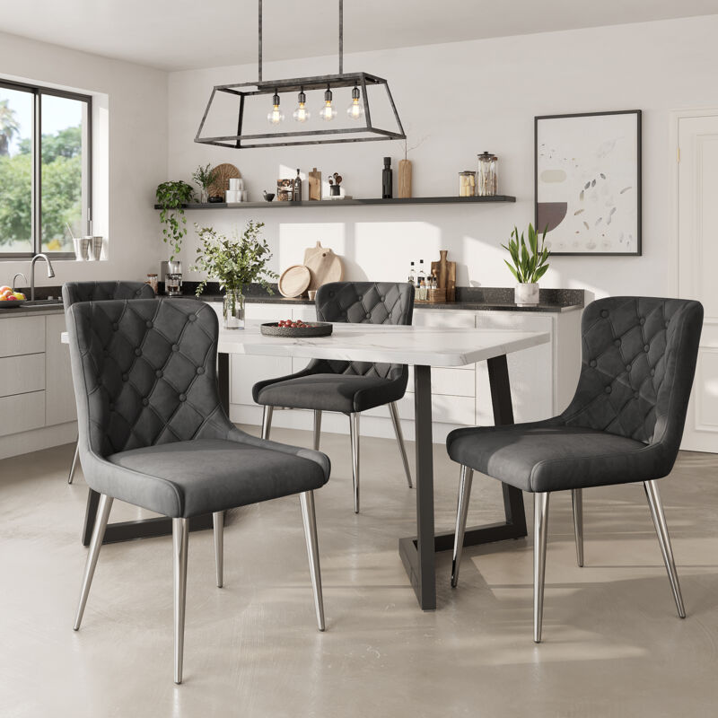 Redom - Chaises de salle à manger avec dossier (4 pièces), chaise de cuisine avec revêtement en velours, chaise rembourrée en métal, chaise