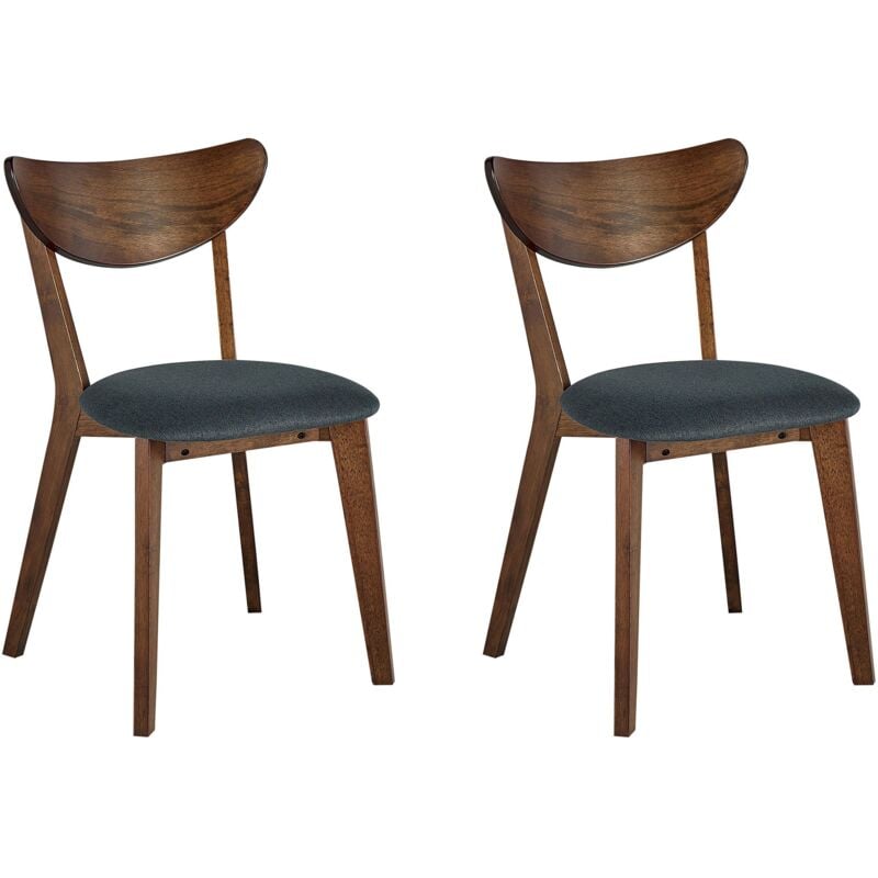 Beliani - Lot de 2 Chaises de Salle à Manger en Bois d'Hévéa Foncé et Polyester Gris Erie
