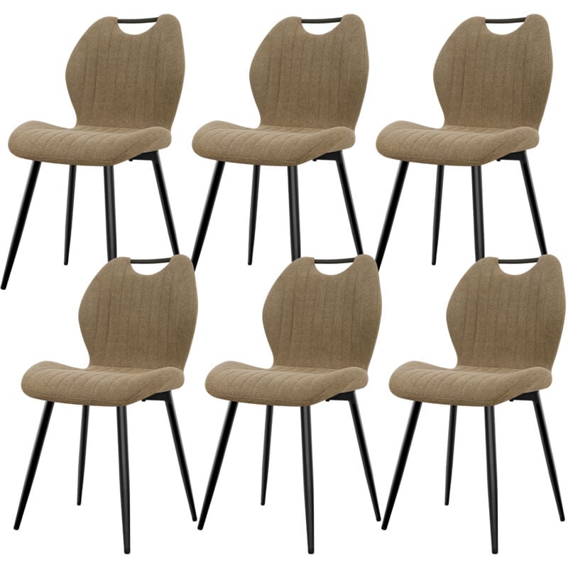 Lot de 6 Chaises de Salle à Manger, Chaise de Cuisine, Dossier en Tissu et Pieds en Métal - Marron