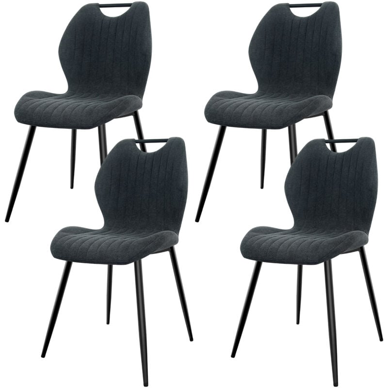 Lewe - Lot de 4 Chaises de Salle à Manger, Chaise de Cuisine, Dossier en Tissu et Pieds en Métal - Gris foncé