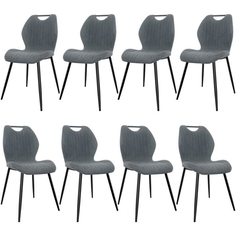 Lewe - Lot de 8 Chaises de Salle à Manger, Chaise de Cuisine, Dossier en Tissu et Pieds en Métal - Gris