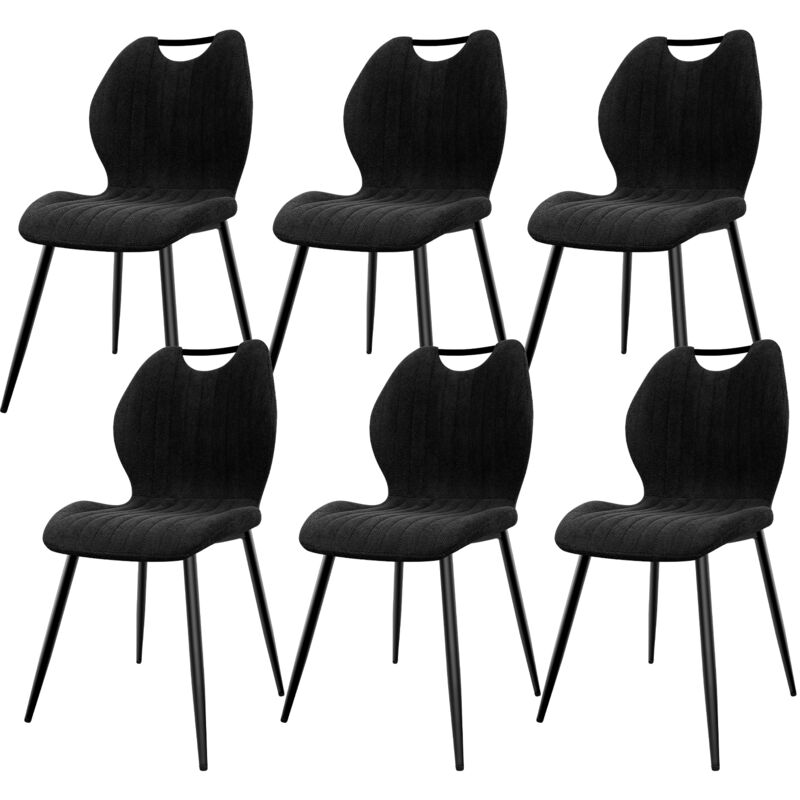 Lewe - Lot de 6 Chaises de Salle à Manger, Chaise de Cuisine, Dossier en Tissu et Pieds en Métal - Noir