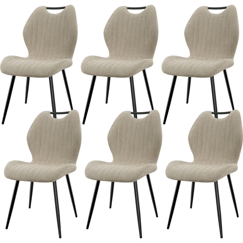 Lewe - Lot de 6 Chaises de Salle à Manger, Chaise de Cuisine, Dossier en Tissu et Pieds en Métal - Beige