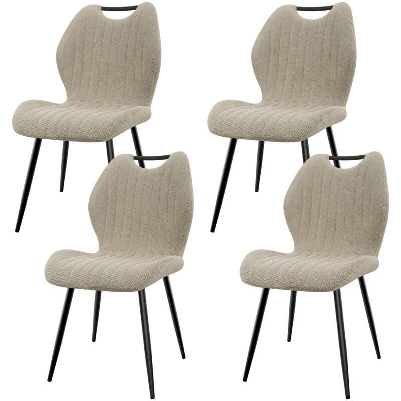 Lewe - Lot de 4 Chaises de Salle à Manger, Chaise de Cuisine, Dossier en Tissu et Pieds en Métal - Beige
