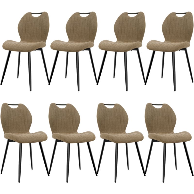 Lewe - Lot de 8 Chaises de Salle à Manger, Chaise de Cuisine, Dossier en Tissu et Pieds en Métal - Marron