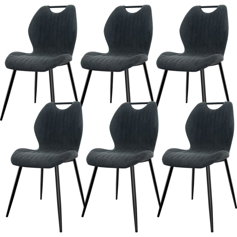 Lewe - Lot de 6 Chaises de Salle à Manger, Chaise de Cuisine, Dossier en Tissu et Pieds en Métal - Gris foncé