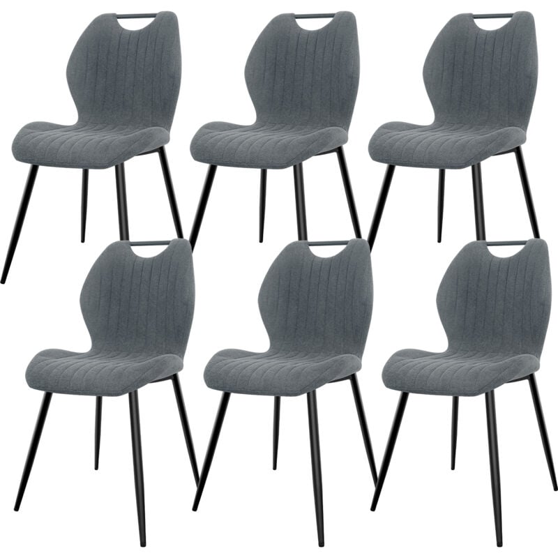 Lewe - Lot de 6 Chaises de Salle à Manger, Chaise de Cuisine, Dossier en Tissu et Pieds en Métal - Gris
