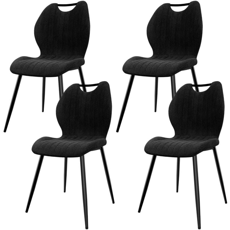 Lot de 4 Chaises de Salle à Manger, Chaise de Cuisine, Dossier en Tissu et Pieds en Métal - Noir