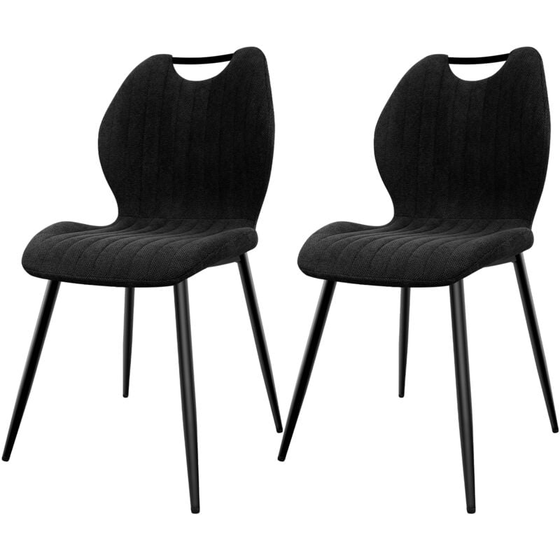 Lot de 2 Chaises de Salle à Manger, Chaise de Cuisine, Dossier en Tissu et Pieds en Métal - Noir