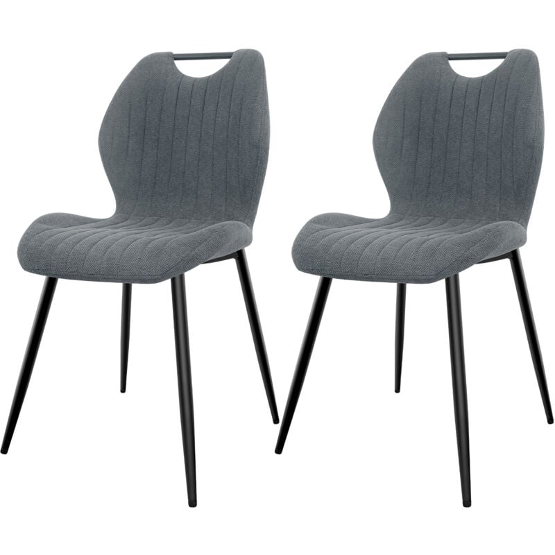 Lewe - Lot de 2 Chaises de Salle à Manger, Chaise de Cuisine, Dossier en Tissu et Pieds en Métal - Gris