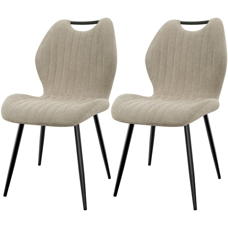 Lot de 2 Chaises de Salle à Manger, Chaise de Cuisine, Dossier en Tissu et Pieds en Métal - Beige