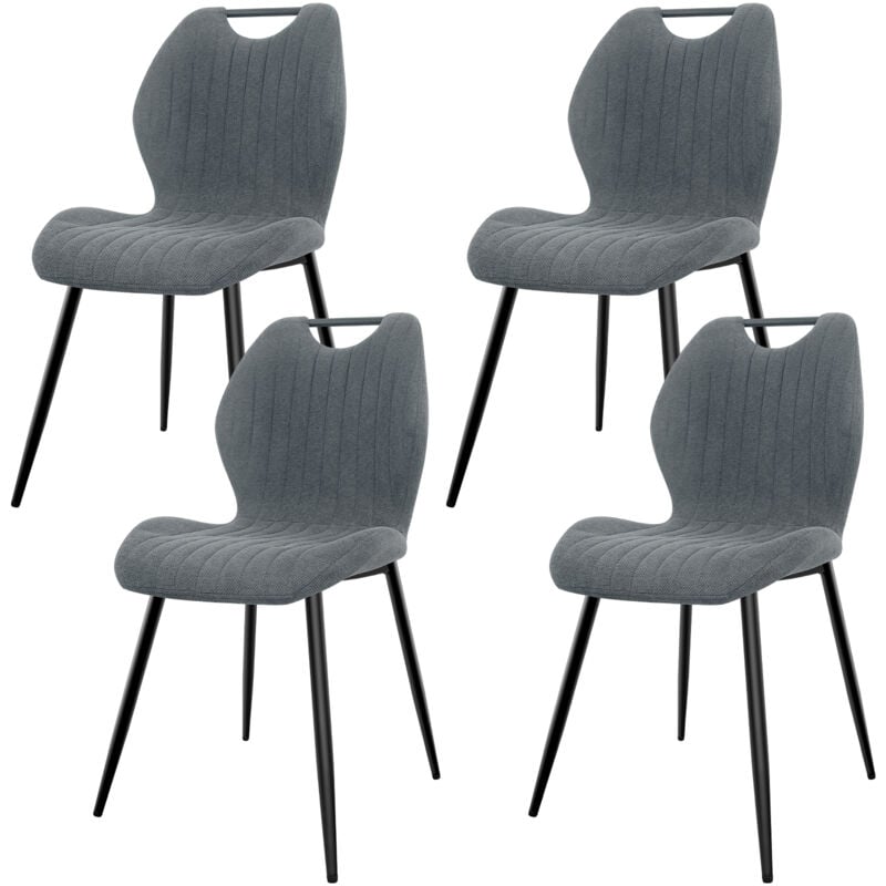 Lewe - Lot de 4 Chaises de Salle à Manger, Chaise de Cuisine, Dossier en Tissu et Pieds en Métal - Gris