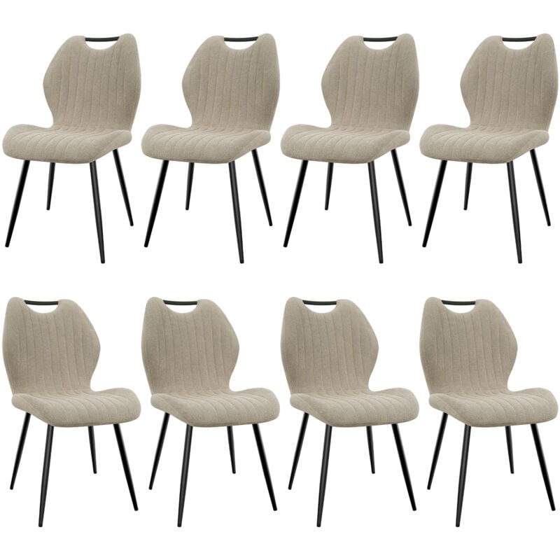 Lot de 8 Chaises de Salle à Manger, Chaise de Cuisine, Dossier en Tissu et Pieds en Métal - Beige