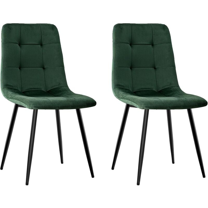 Lot de 2 Chaises de Salle à Manger, Chaise de Cuisine en Velours et Pieds en Métal, Vert foncé