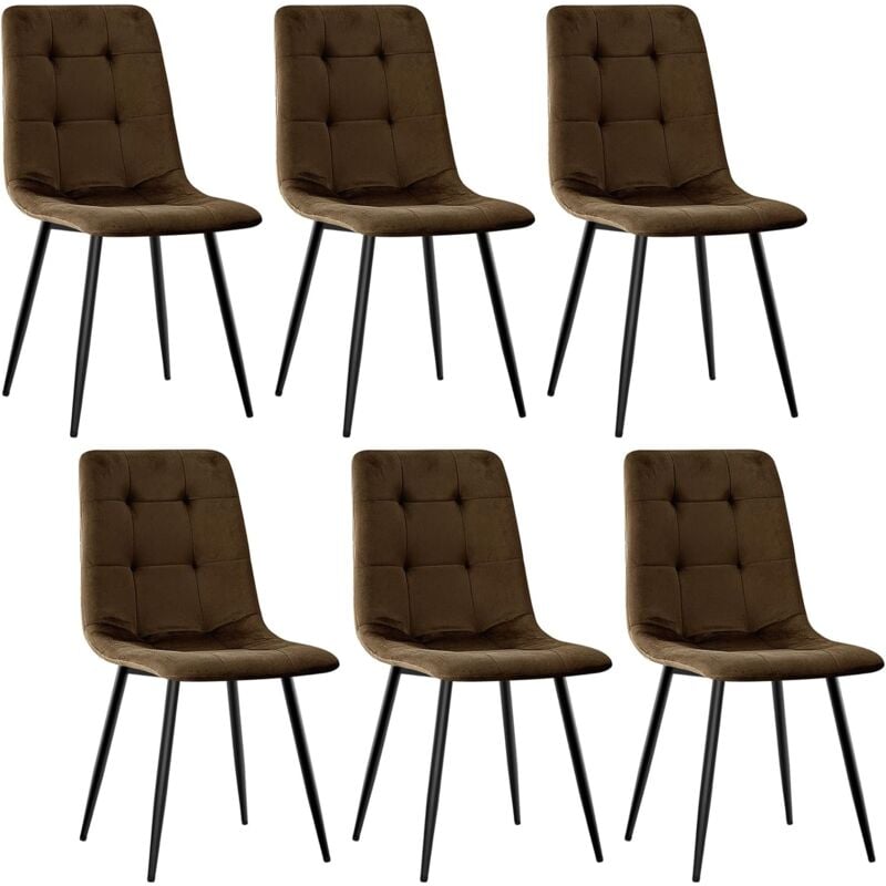 Lewe - Lot de 6 Chaises de Salle à Manger, Chaise de Cuisine en Velours et Pieds en Métal, Marron