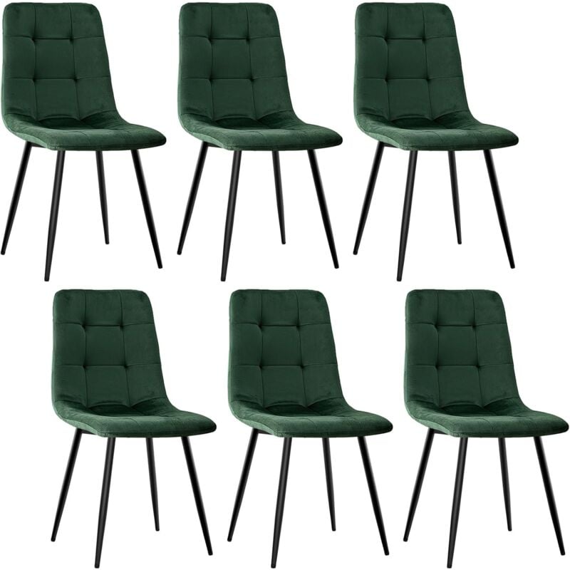 Lewe - Lot de 6 Chaises de Salle à Manger, Chaise de Cuisine en Velours et Pieds en Métal, Vert foncé