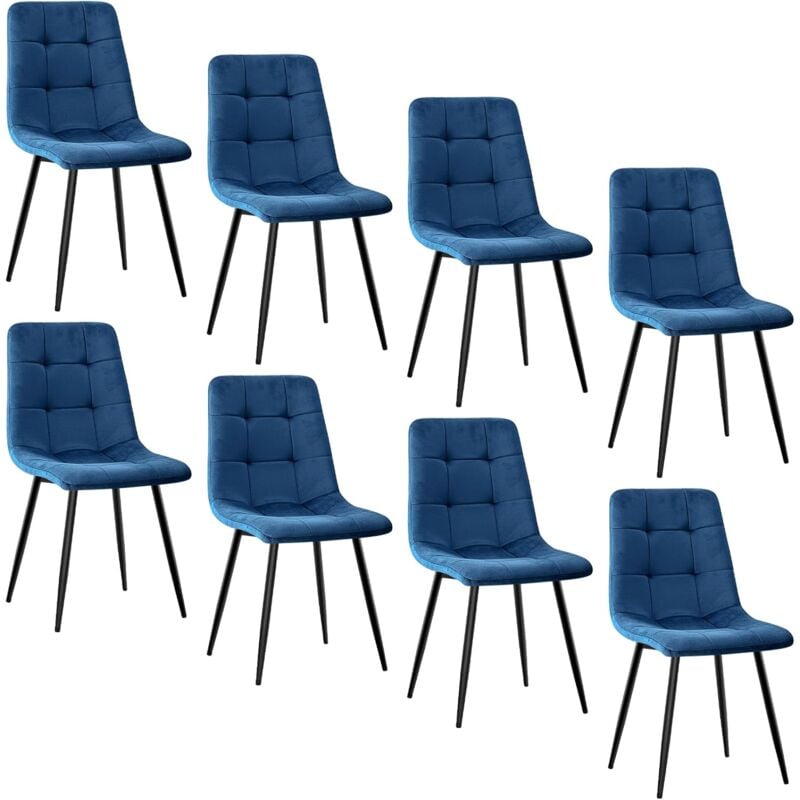 Lewe - Lot de 8 Chaises de Salle à Manger, Chaise de Cuisine en Velours et Pieds en Métal, Bleu foncé
