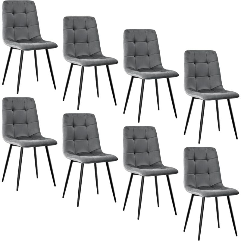 Lewe - Lot de 8 Chaises de Salle à Manger, Chaise de Cuisine en Velours et Pieds en Métal, Gris foncé