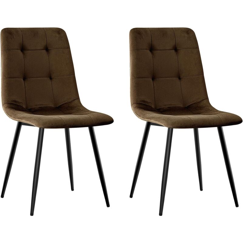 Lewe - Lot de 2 Chaises de Salle à Manger, Chaise de Cuisine en Velours et Pieds en Métal, Marron