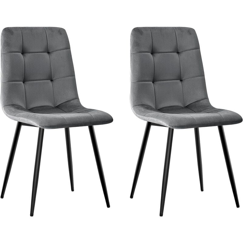 Lewe - Lot de 2 Chaises de Salle à Manger, Chaise de Cuisine en Velours et Pieds en Métal, Gris foncé