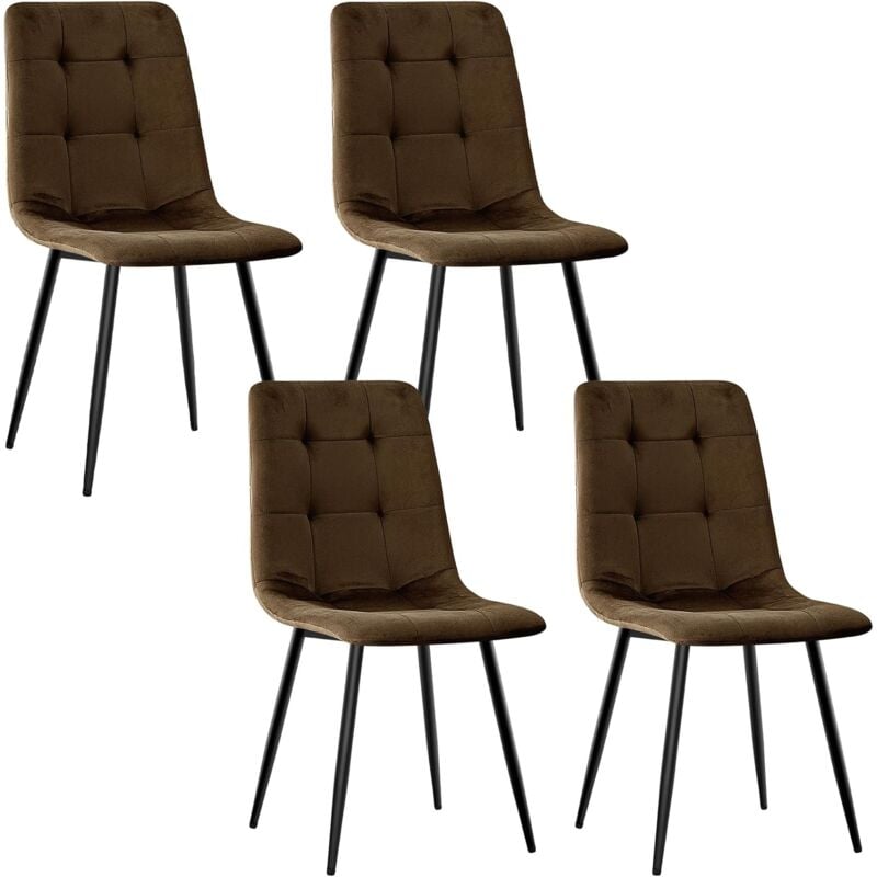 Lewe - Lot de 4 Chaises de Salle à Manger, Chaise de Cuisine en Velours et Pieds en Métal, Marron