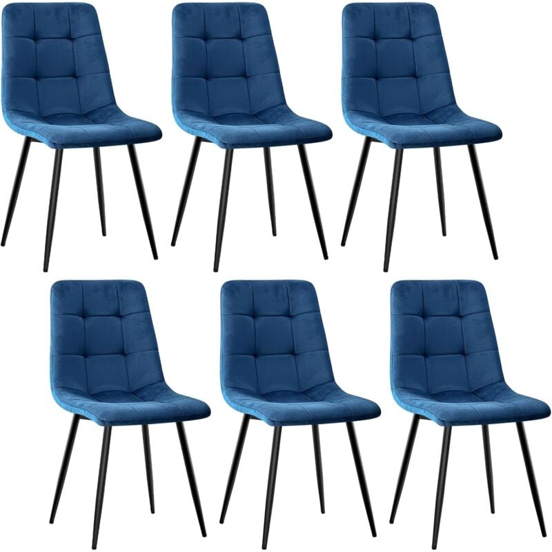 Lewe - Lot de 6 Chaises de Salle à Manger, Chaise de Cuisine en Velours et Pieds en Métal, Bleu foncé