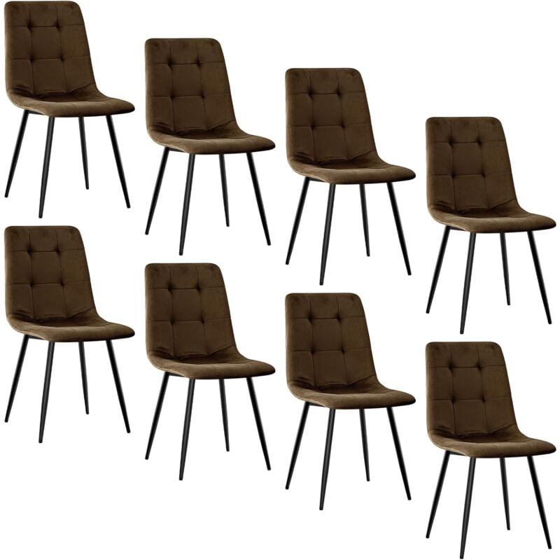 Lewe - Lot de 8 Chaises de Salle à Manger, Chaise de Cuisine en Velours et Pieds en Métal, Marron