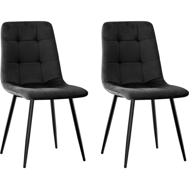 Lewe - Lot de 2 Chaises de Salle à Manger, Chaise de Cuisine en Velours et Pieds en Métal, Noir