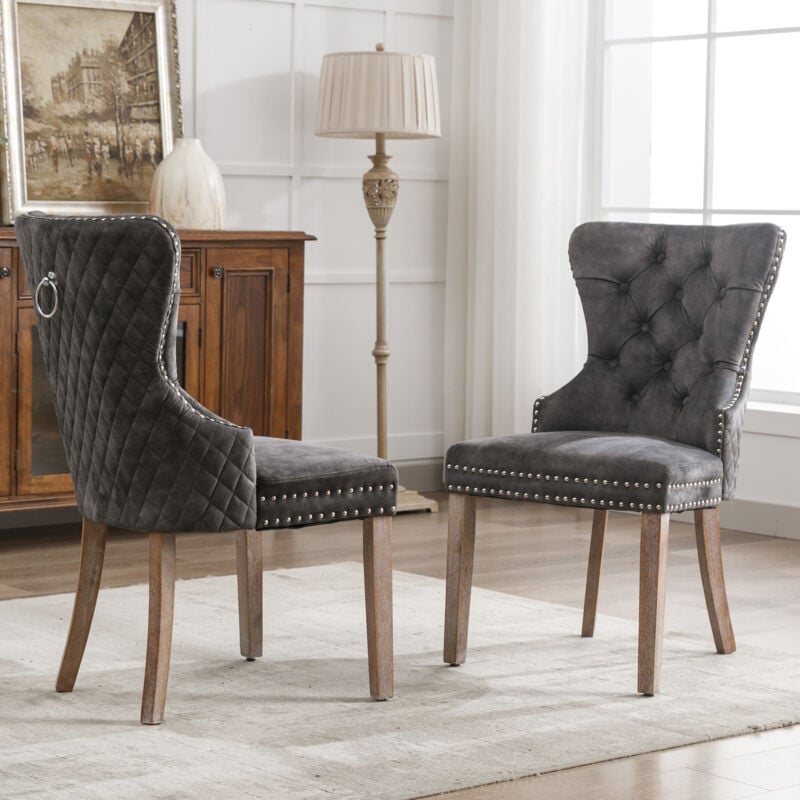 Hauss Spole - Chaises de salle à manger, chaises de cuisine, 53.5 x 64 x 95 cm, en Velours - 2 pcs, gris