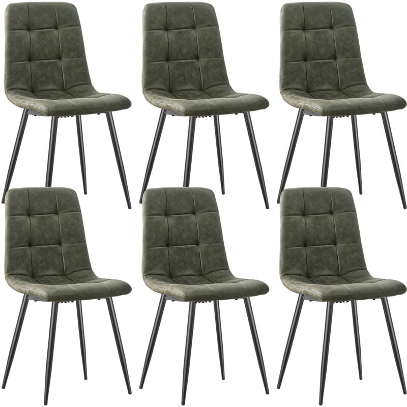 Lot de 6 Chaises de Salle à Manger, Chaises de Cuisine en Tissu Technologique -Vert
