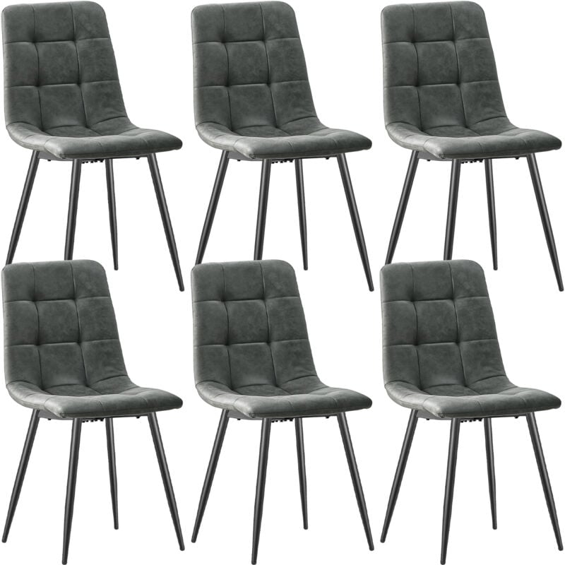 Lewe - Lot de 6 Chaises de Salle à Manger, Chaises de Cuisine en Tissu Technologique -Gris foncé
