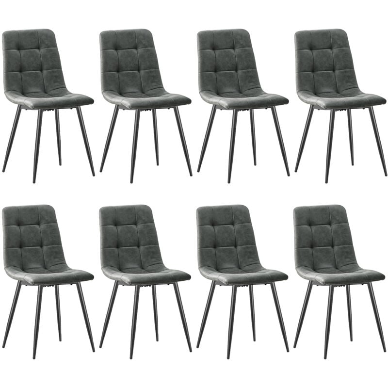 Lewe - Lot de 8 Chaises de Salle à Manger, Chaises de Cuisine en Tissu Technologique -Gris foncé