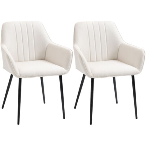 AUTRES Chaises de Salle à Manger Chaises de Visiteur Design scandinave - Lot de 2 chaises - Pieds effilés métal Noir - Assise Dossier accoudoirs ergonomiques Lin Beige