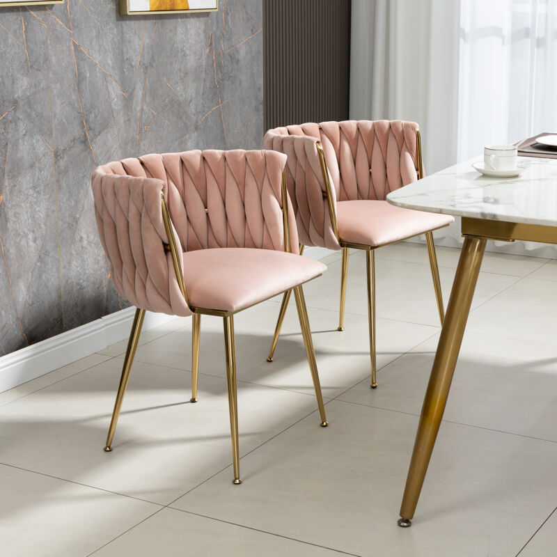 Redom - Chaises de salle à manger de loisirs, chaise d'appoint en velours, avec pieds en métal en fer, 2 pièces/ensemble, Rosa