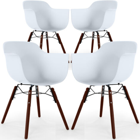 Chaises de Salle à Manger - Design Scandinave - Pieds en Bois Sombre - Lot de 4 - Nordika Blanc