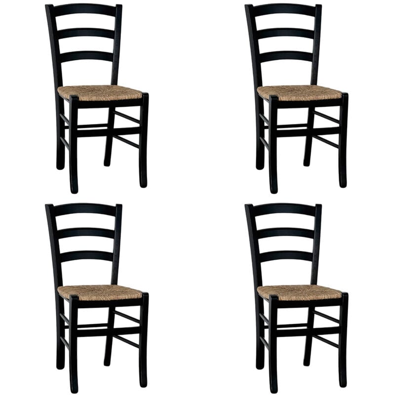 Okaffarefatto - Chaises de salle à manger en bois noir venise avec assise en paille x4
