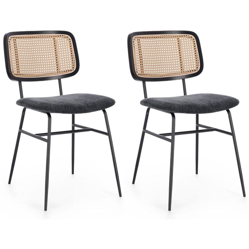 Hellin - Chaises de salle à manger en cannage et tissu (lot de 2) - gloria