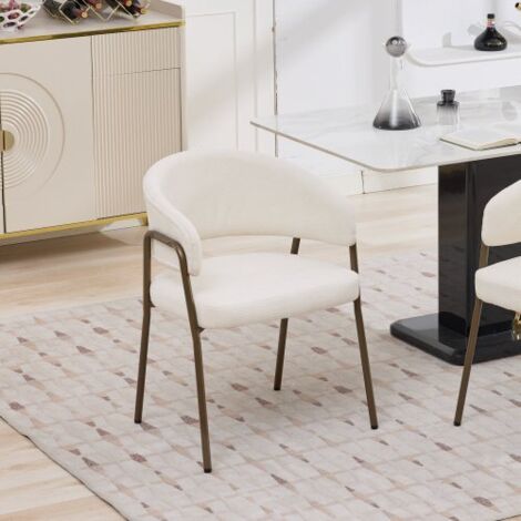 Chaises de salle à manger, en chenille, avec accoudoirs et pieds en métal, beige