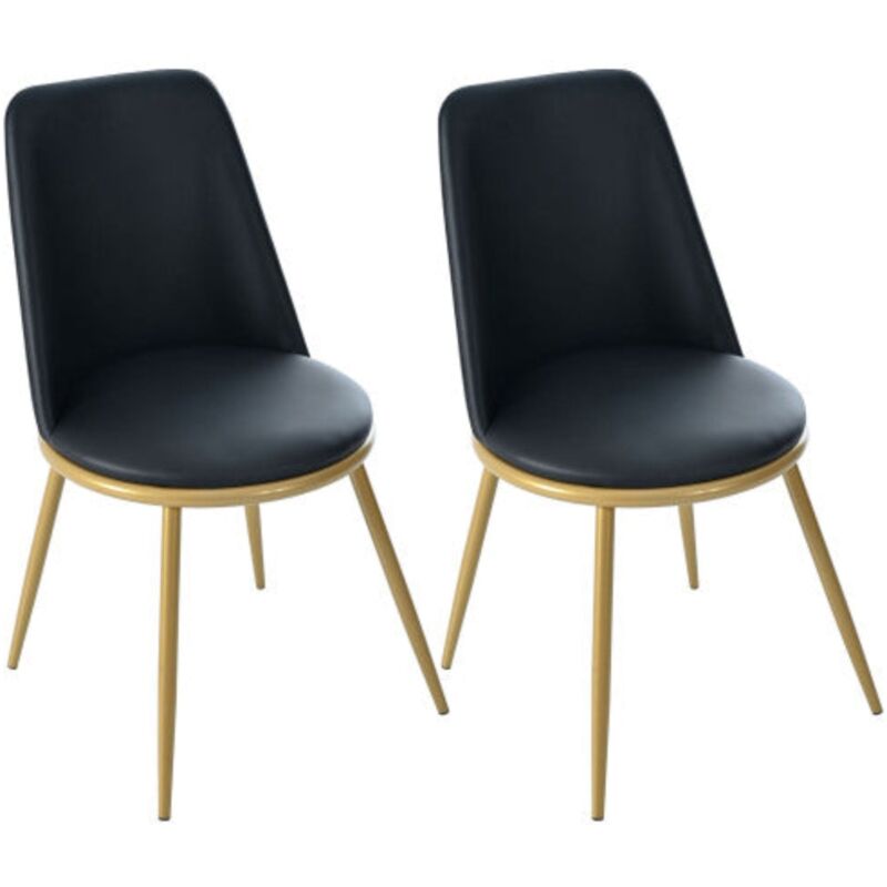 Chaises de salle à manger en cuir PU noir, dossier rond, pieds dorés, lot de 2