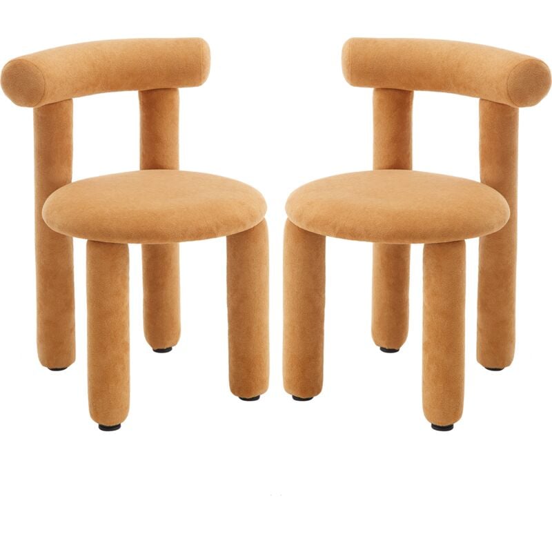 Lot de 2 Chaises de Salle à Manger en Fausse Fourrure Chaise Salle a Manger Moderne avec Pied Métal Chaise de Cuisine sans Accoudoirs, Jaune